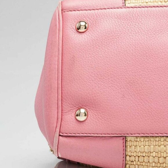 Gucci Natural Woven Straw and Pink Leather Medium Bamboo Shopper Tote Bag - Picture 4 of 12